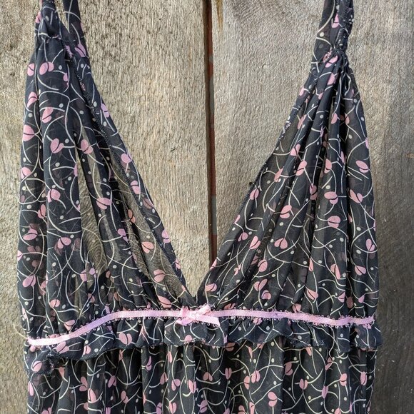 Oscar de la Renta Sheer Black Floral Slip Dress - Pink Label - Size Medium - Picture 1 of 6
